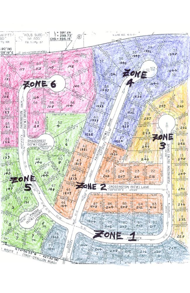 Fairoaks Homeowner's Association Subdivision Map with Zones